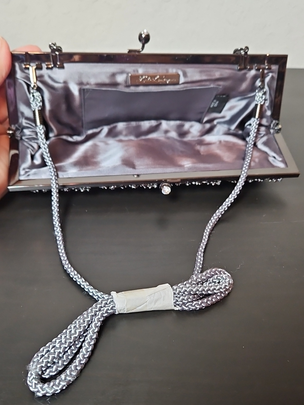 Kate Landry Evening Clutch, Pleated Fabric,Metallic Pewter - Picture 7 of 12